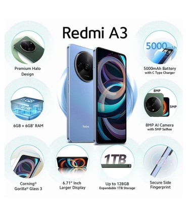 گوشی شیائومی Redmi A3 | رم ۳ گیگابایت | ظرفیت ۶۴ گیگابایت | رنگ سبز‌ زیتونی | پک گلوبال